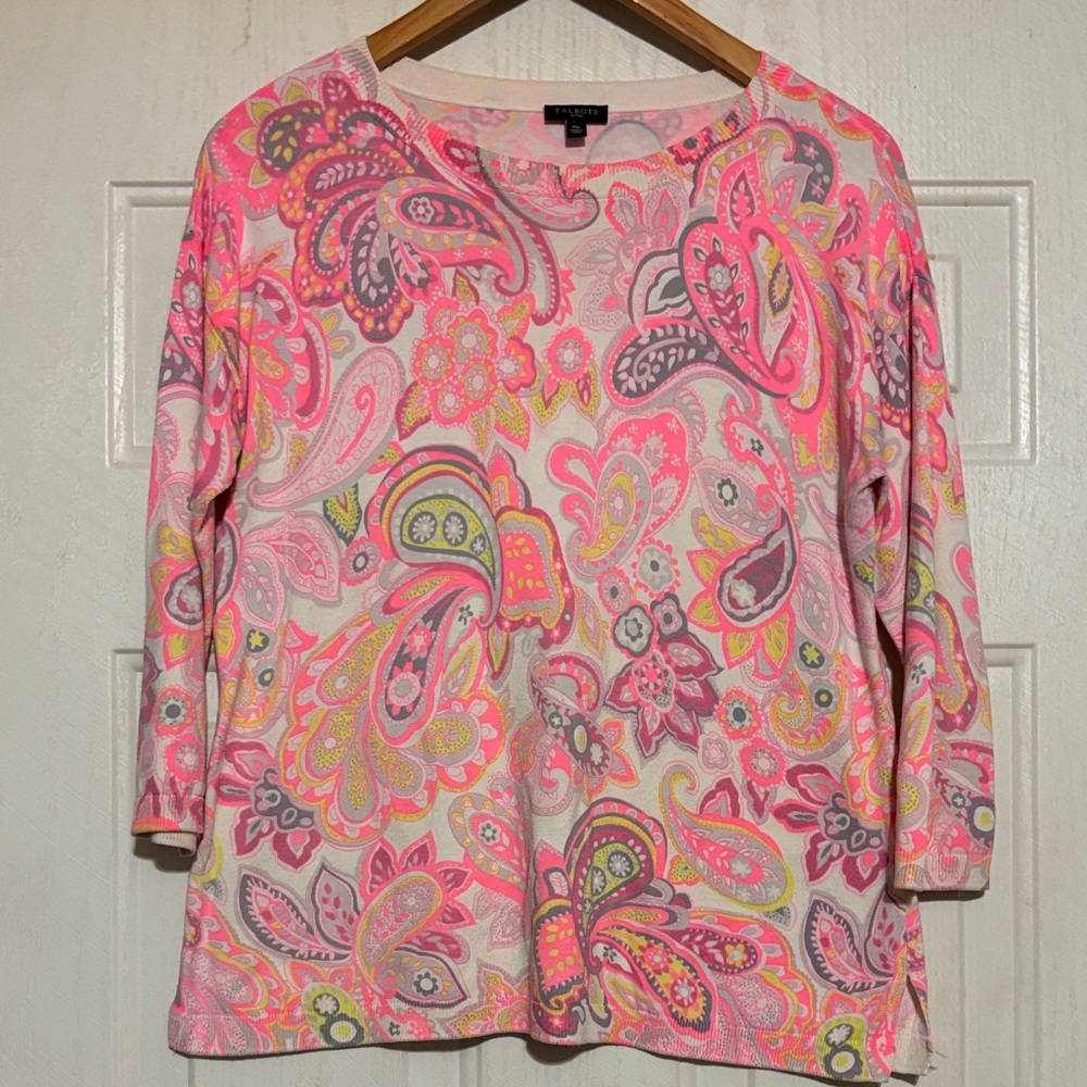 Talbots Pink and Yellow Paisley Long Sleeve Top